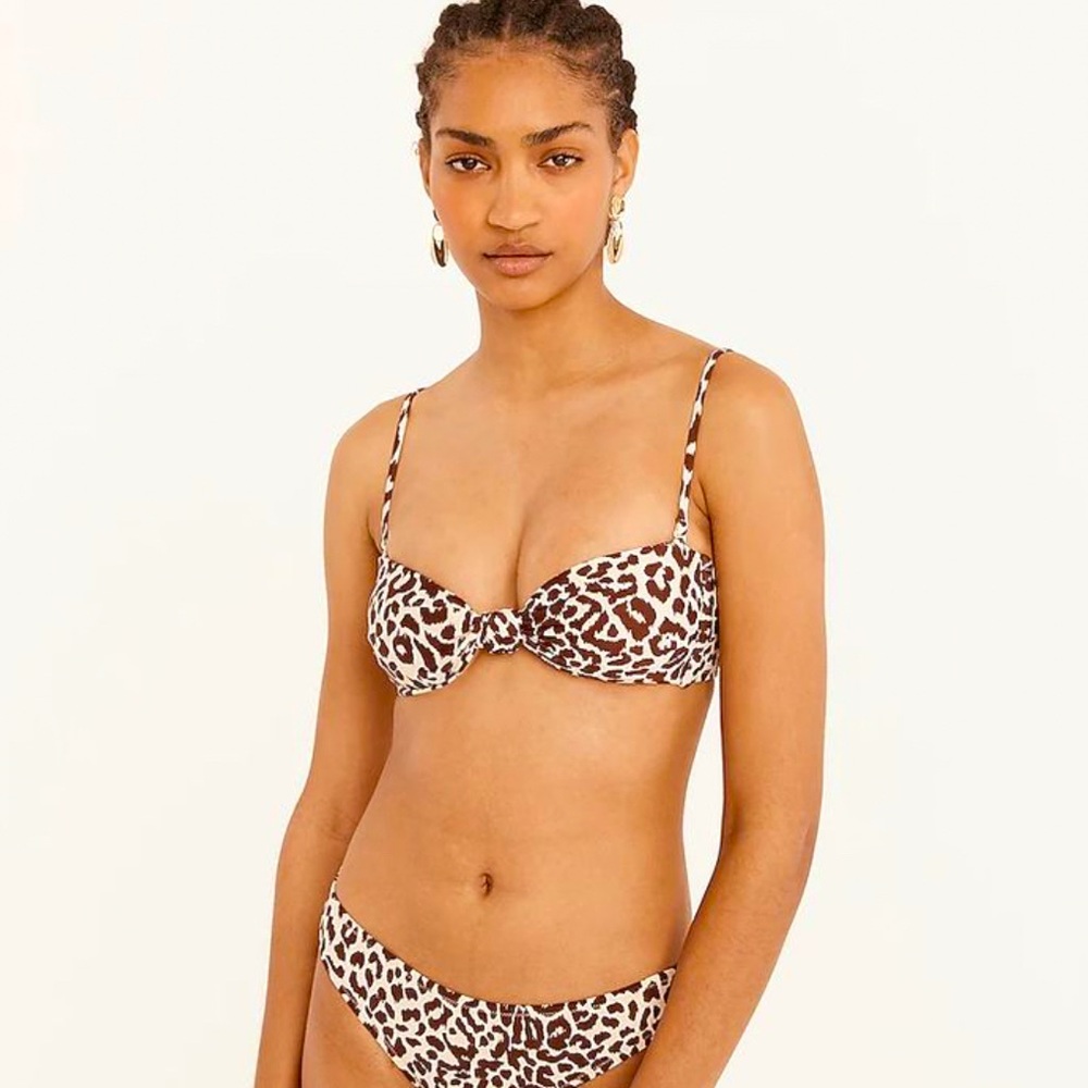 J. Crew Lana Leopard Knot Bandeau Lg Bikini Top in Mountain White Leopard Print